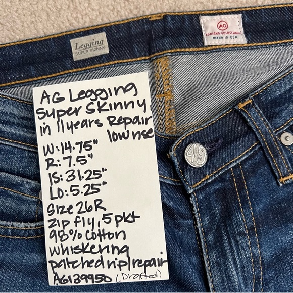 AG Jeans The Legging Skinny Stretch Jeans in 11 Years Repair Wash - Picture 9 of 9